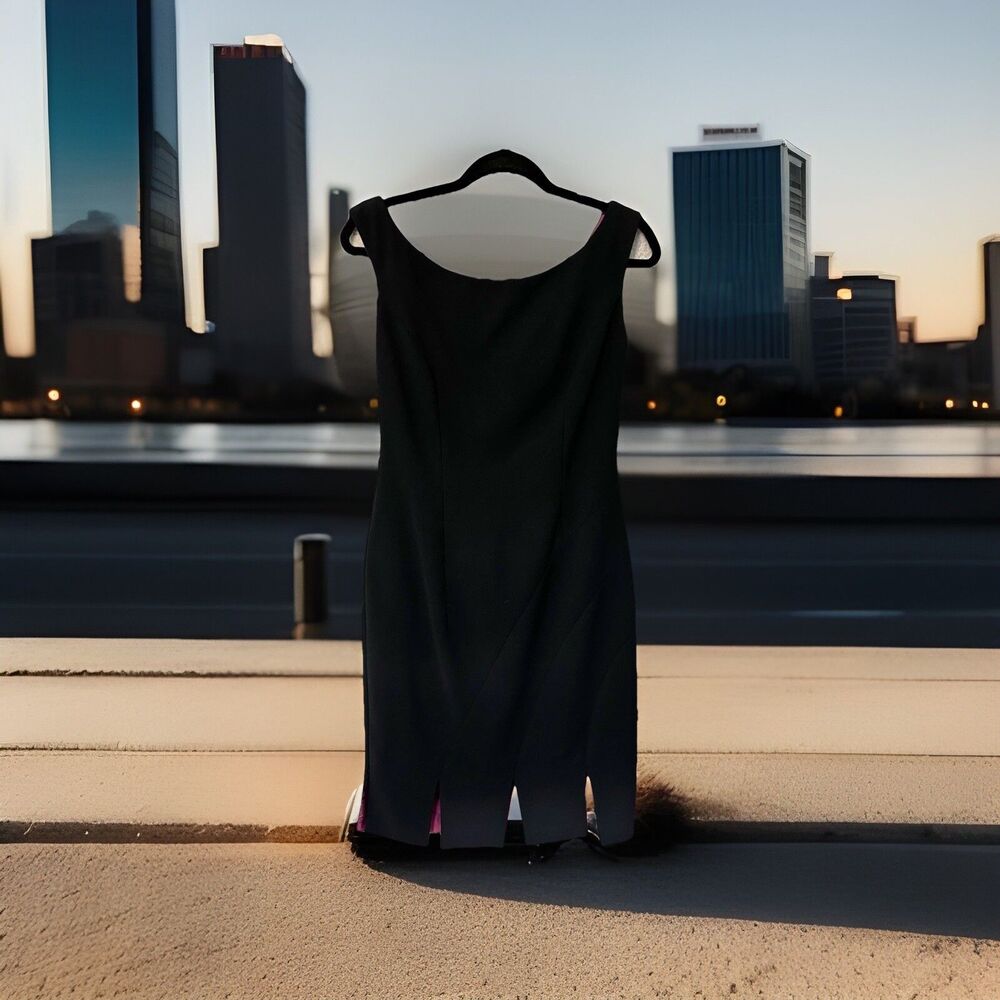 Kay Unger Black Sleeveless Sheath Dress Size 4 Unique Hem Detail Lined Purple